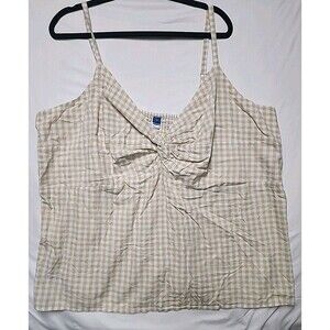 Old Navy Boho Blouse Womens 4X V Neck  Beige Checkered Stretch Tank Top